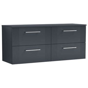 Nuie Deco Semi-Fluted Soft Black Double Basin Vanity Unit with Worktop 1205 x 390mm