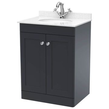Nuie Classique Floorstanding Traditional Soft Black Vanity Unit with Marble Top Basin
