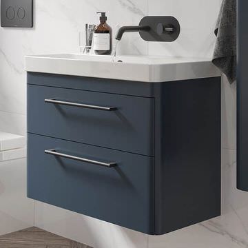 Saneux Hyde Wall Mounted Curved Matte Fiord Vanity Unit - Two Drawer