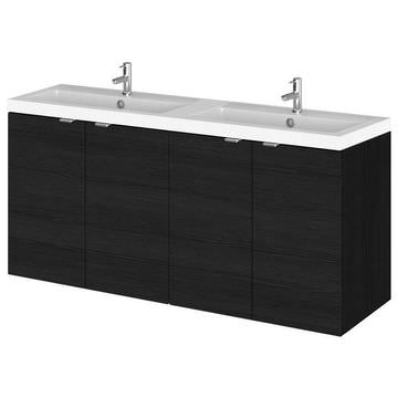 Hudson Reed Fusion Wall Hung Double Sink Charcoal Black Vanity Unit with Basins
