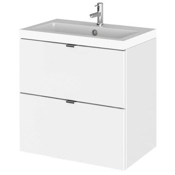 Hudson Reed Fusion Wall Hung Gloss White Vanity Unit with Basin and Handles - 2 Drawer