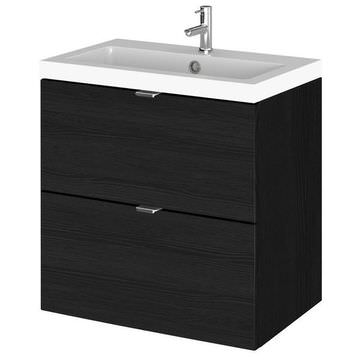 Hudson Reed Fusion Wall Hung Charcoal Black Vanity Unit with Basin and Handles - 2 Drawer