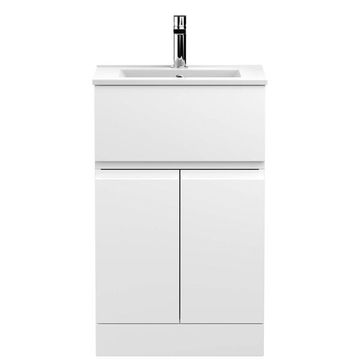 Hudson Reed Urban Floorstanding Satin White Vanity Unit with Basin - Two Door and Drawer