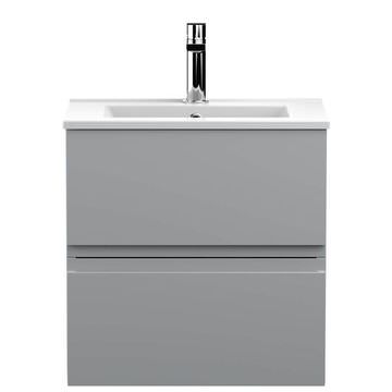 Hudson Reed Urban Wall Hung Satin Grey Vanity Unit with Basin - Handle-Less - Two Drawer