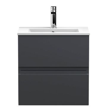 Hudson Reed Urban Wall Hung Soft-Black Vanity Unit with Basin - Handle-Less - Two Drawer