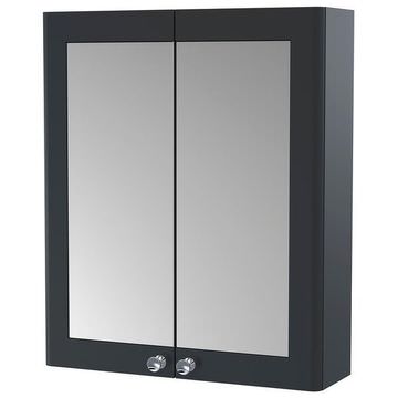 QS Basics Regal Traditional Soft Black Mirror Cabinet with Knob Handles - 600 x 715mm