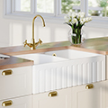 Nuie Butler Traditional Fireclay Fluted Kitchen Sink with Stepped Weir 795 x 500mm - Double Bowl small Image 4