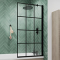 Hudson Reed Square Matt Black Grid Pivot Bath Screen 790 x 1435mm - Aluminium - Reversible small Image 4
