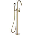 Britton Hoxton Floorstanding Curved Bath Mixer Tap with Shower Handset and Hose - Side Stick Handle small Image 4