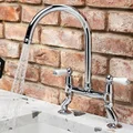 Clearwater Elegance Traditional Bridge Kitchen Mixer Tap with Swivel Spout - Ceramic Handles small Image 4