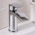 Joseph Miles Kimberley Waterfall Basin Mixer Tap with Sprung Waste - Curved Handle - Deck Mounted small Image 4