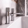 Joseph Miles Sora Chrome Finish Bridge Bath Mixer Tap with Flat Spout - Knob Handles - Deck Mounted small Image 4