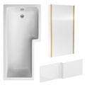 Nuie White L-Shaped Shower Bath With Screen and Front Panel 1700 x 850mm small Image 4