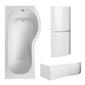 Nuie White P-Shaped Shower Bath with Front Panel and Curved Bath Screen 1700 x 850mm small Image 4